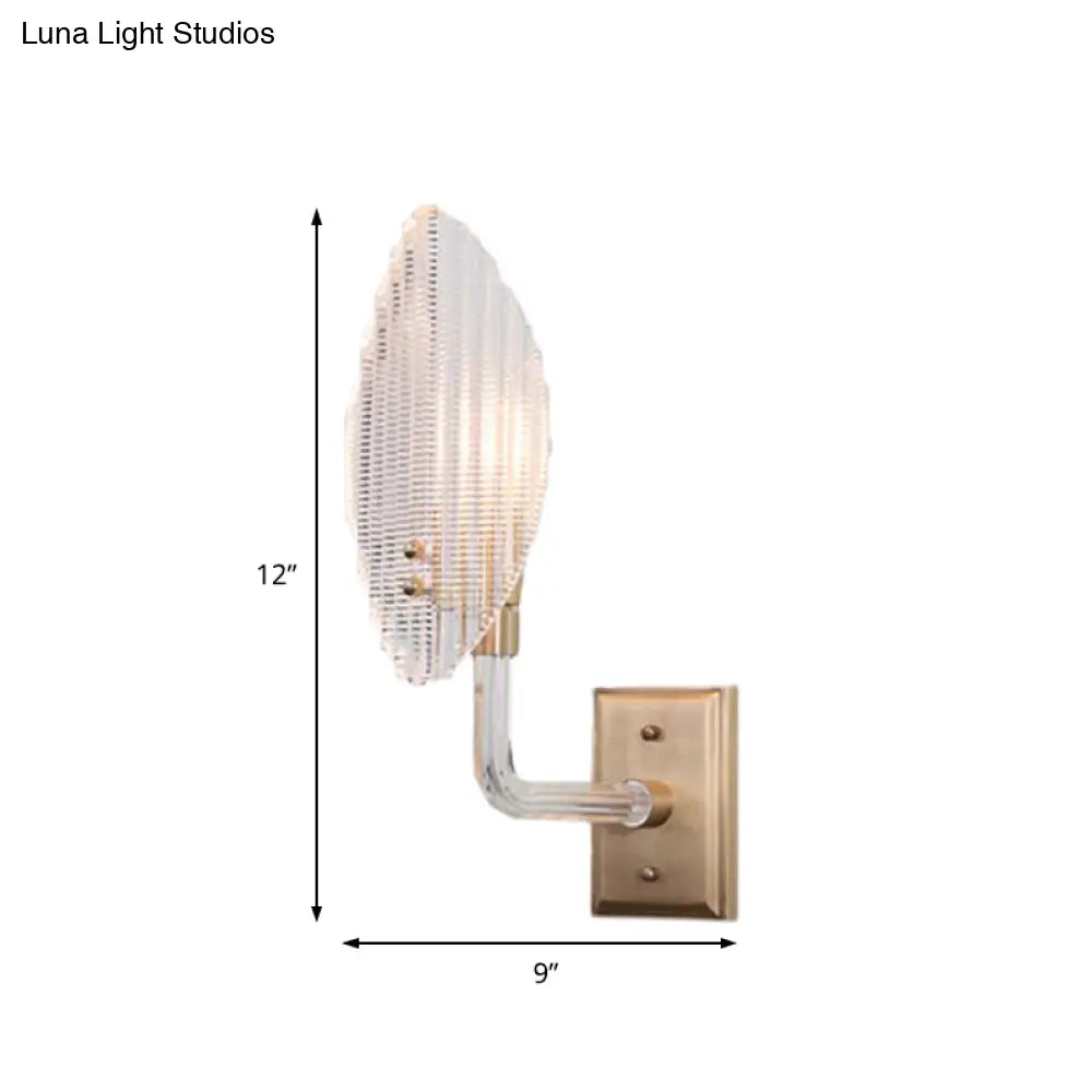 DecorBites™ Contemporary Leaf Textured Glass Wall Sconce with Brass Backplate - 1/2 Lights for Living Room