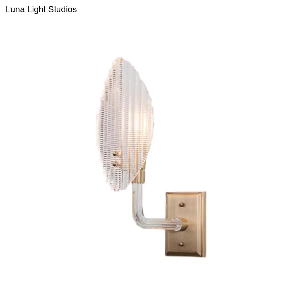 DecorBites™ Contemporary Leaf Textured Glass Wall Sconce with Brass Backplate - 1/2 Lights for Living Room