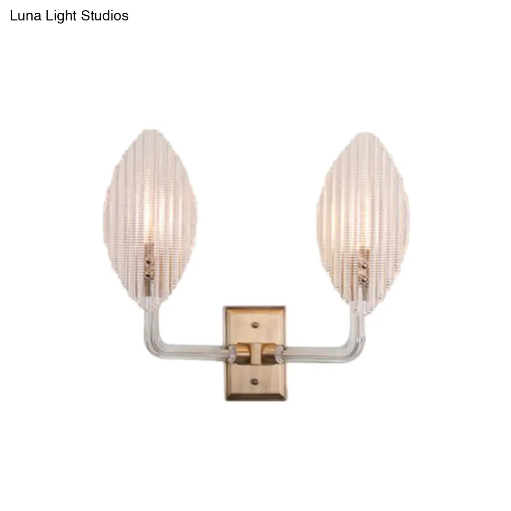 DecorBites™ Contemporary Leaf Textured Glass Wall Sconce with Brass Backplate - 1/2 Lights for Living Room