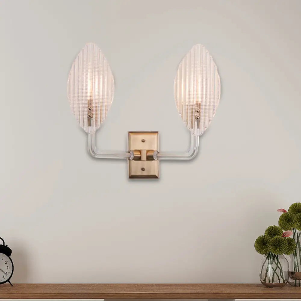 DecorBites™ Contemporary Leaf Textured Glass Wall Sconce with Brass Backplate - 1/2 Lights for Living Room