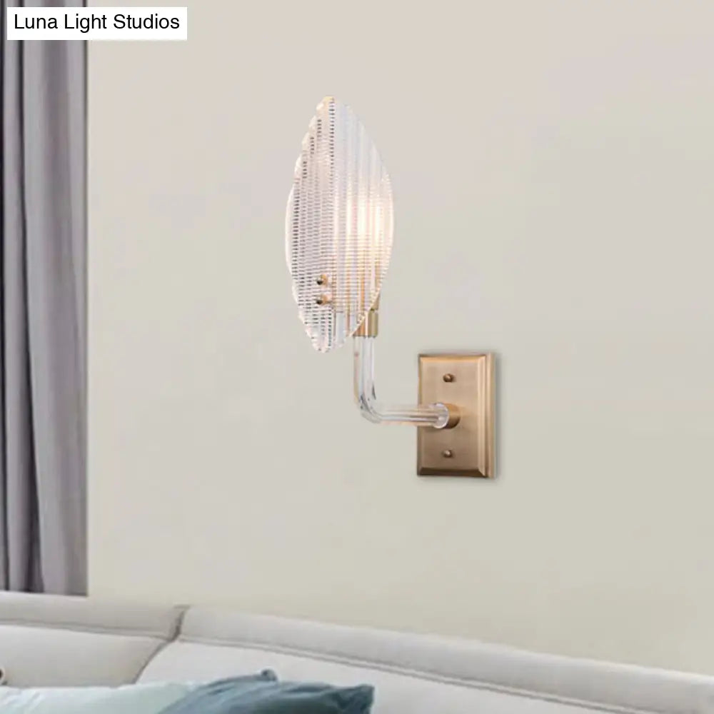 DecorBites™ Contemporary Leaf Textured Glass Wall Sconce with Brass Backplate - 1/2 Lights for Living Room