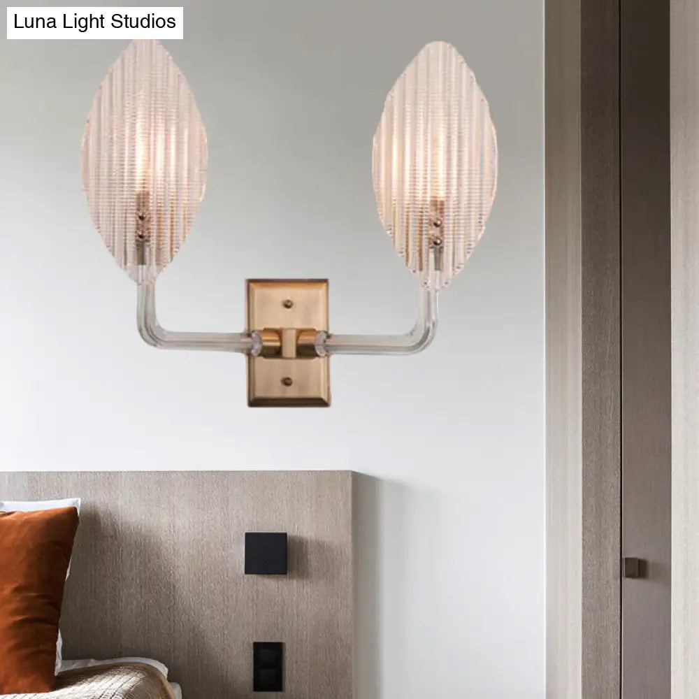 DecorBites™ Contemporary Leaf Textured Glass Wall Sconce with Brass Backplate - 1/2 Lights for Living Room