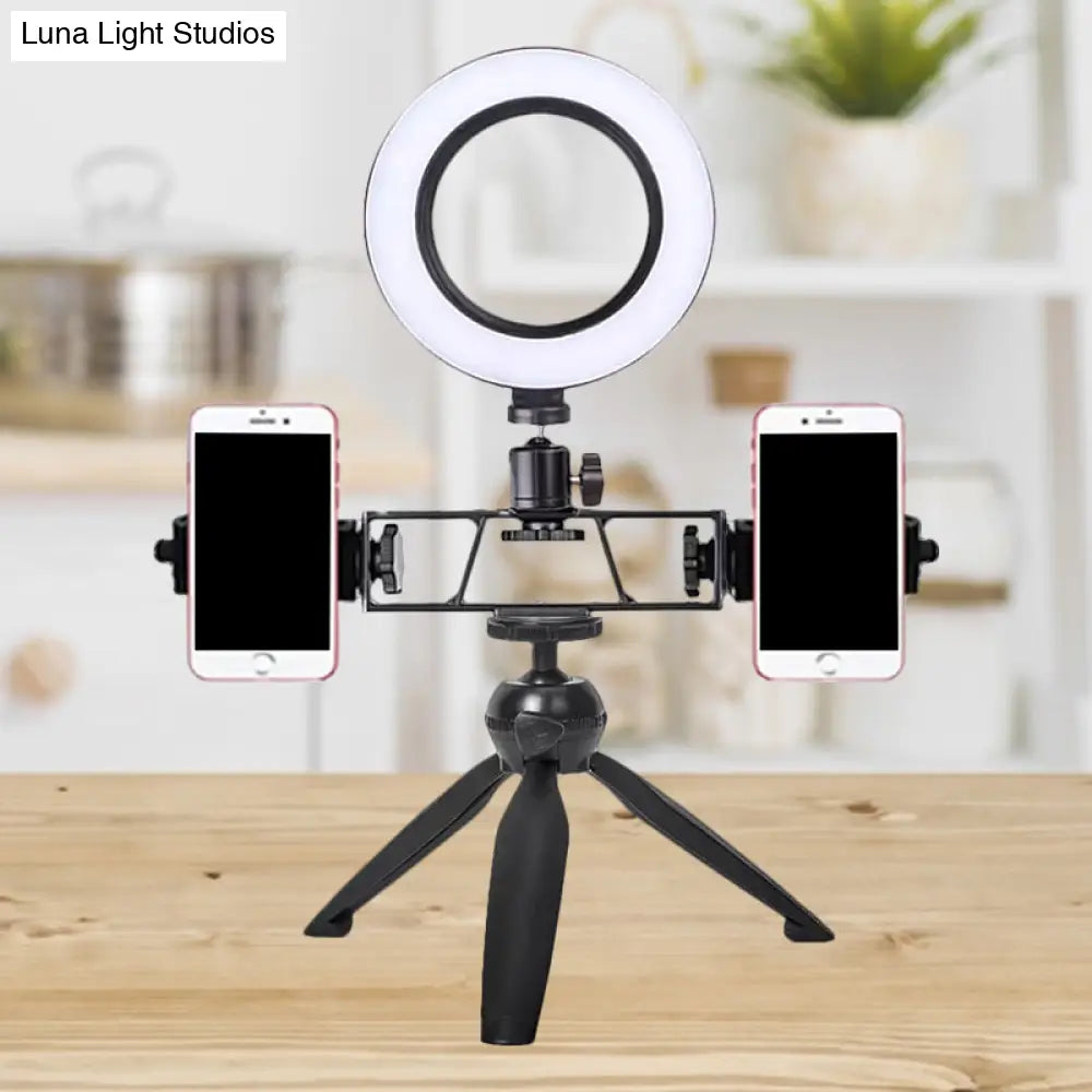 DecorBites™ Contemporary LED Circular Vanity Light - Black Iron Tripod Design