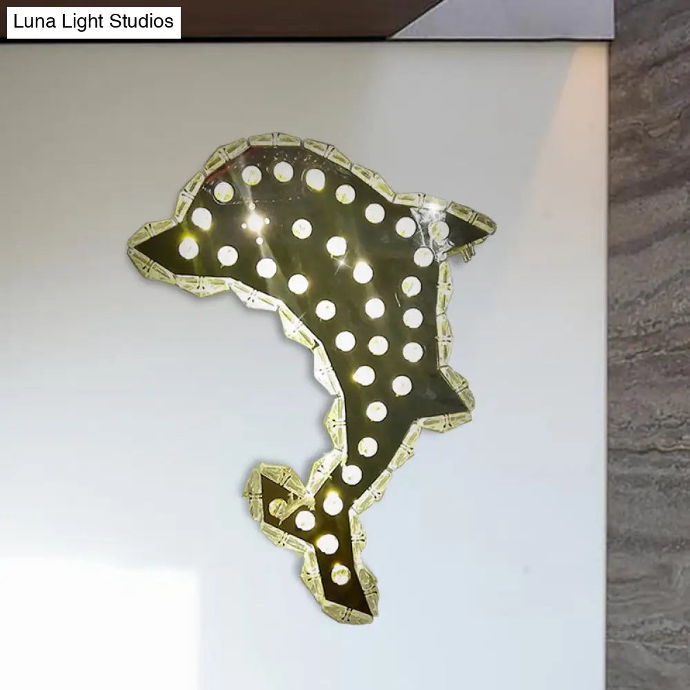 DecorBites™ Contemporary LED Crystal Prism Dolphin Wall Light in Warm/White - Nickle Wall Mount Fixture