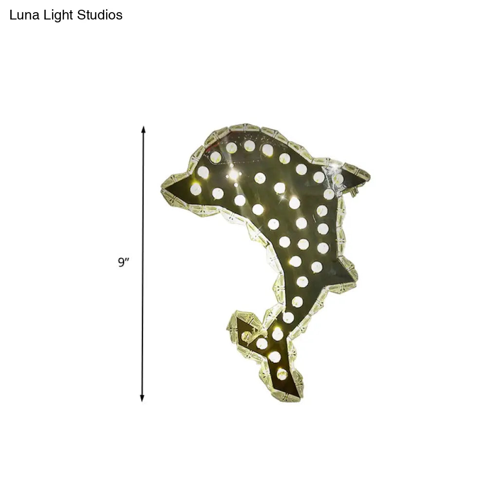 DecorBites™ Contemporary LED Crystal Prism Dolphin Wall Light in Warm/White - Nickle Wall Mount Fixture
