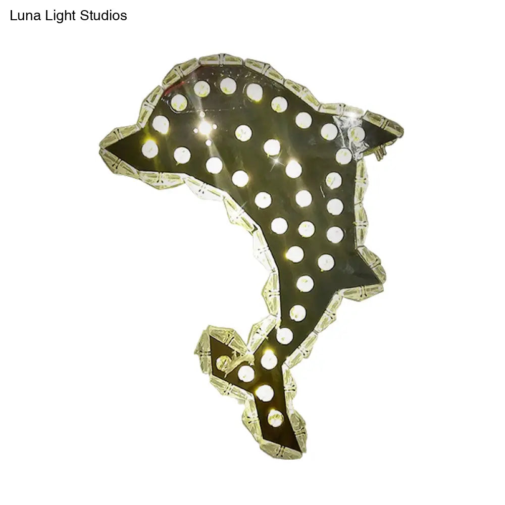DecorBites™ Contemporary LED Crystal Prism Dolphin Wall Light in Warm/White - Nickle Wall Mount Fixture