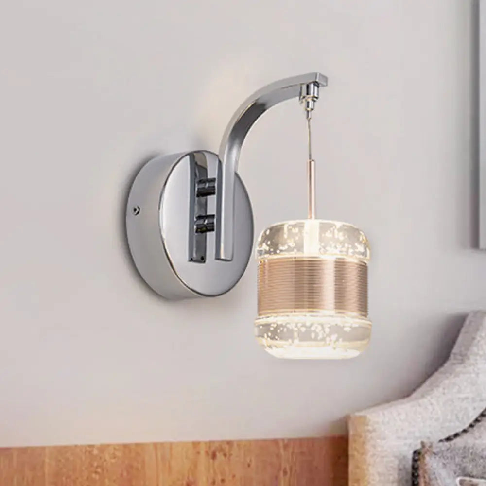 DecorBites™ Contemporary LED Crystal Wall Lamp - Chrome Cylinder Bedroom Light Fixture