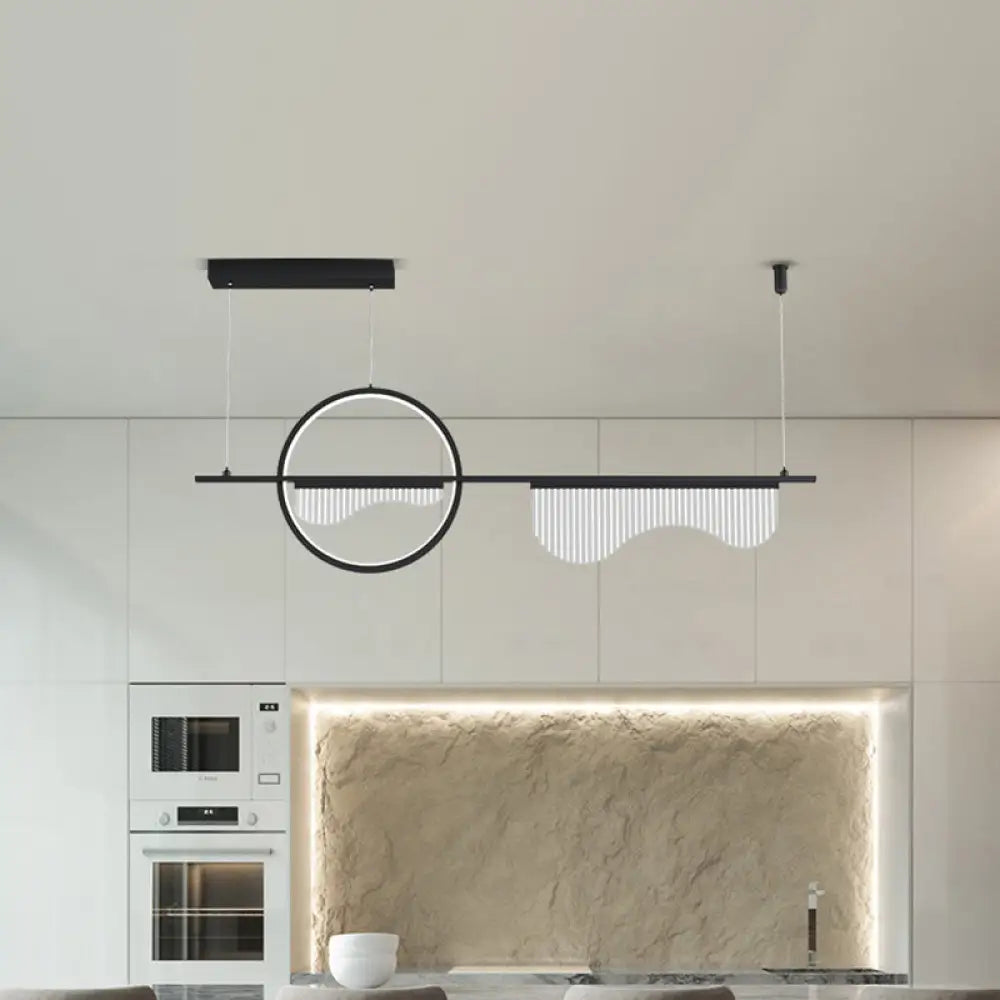 DecorBites™ Contemporary LED Metal Island Pendant with Acrylic Wavy Design - Black Circle & Linear Down Lighting