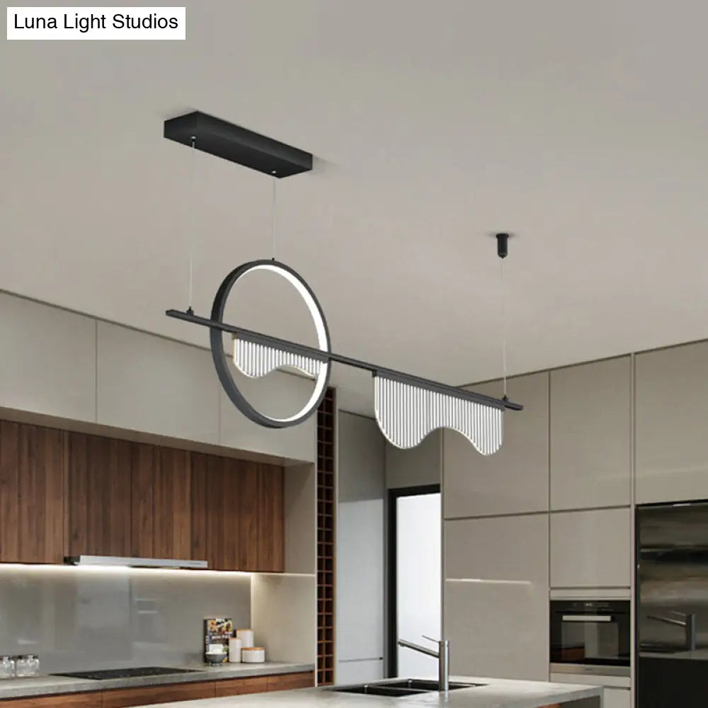 DecorBites™ Contemporary LED Metal Island Pendant with Acrylic Wavy Design - Black Circle & Linear Down Lighting