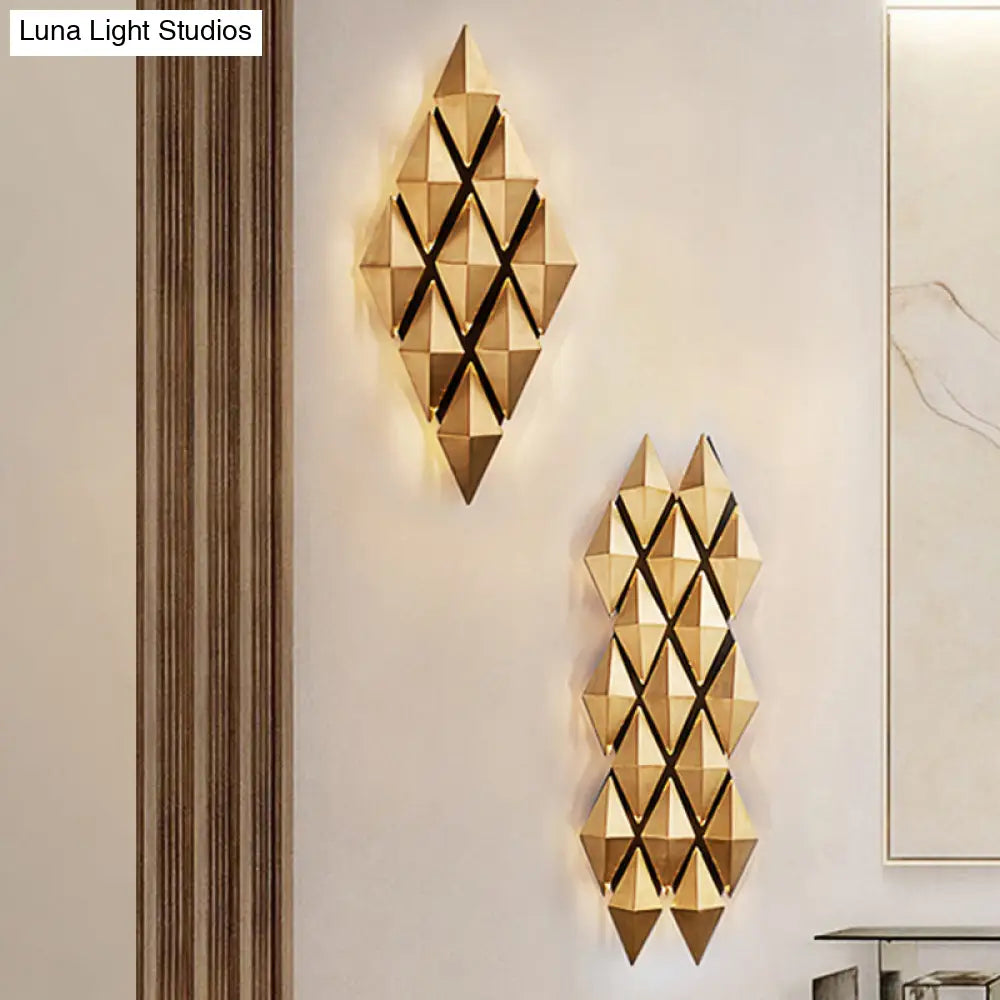 DecorBites™ Contemporary LED Wall Lamp with Metallic Gold Diamond Shade - Warm/White Light, 23"/31" Width