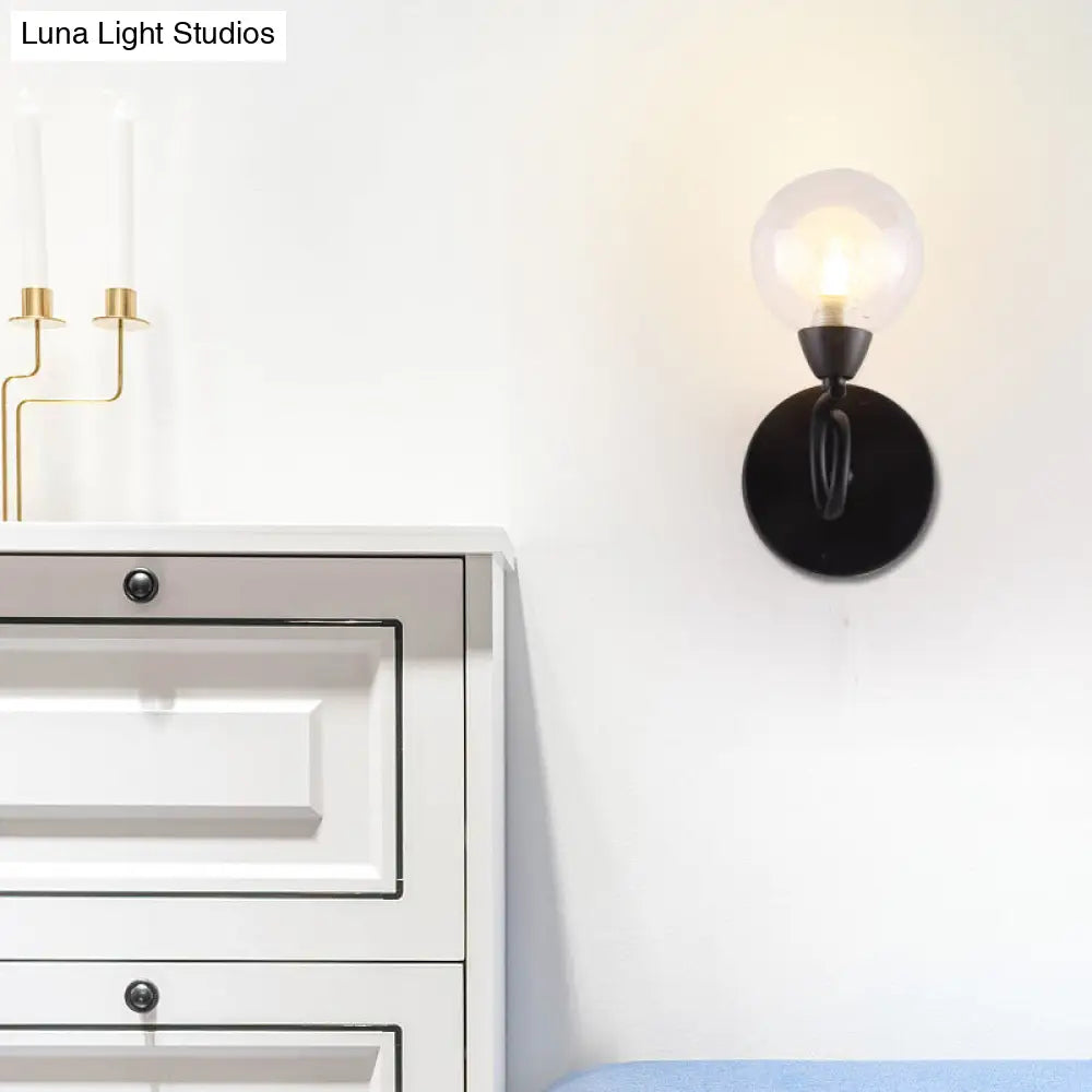 DecorBites™ Contemporary LED Wall Sconce Light Fixture - White Glass Round Design (Black Mount)