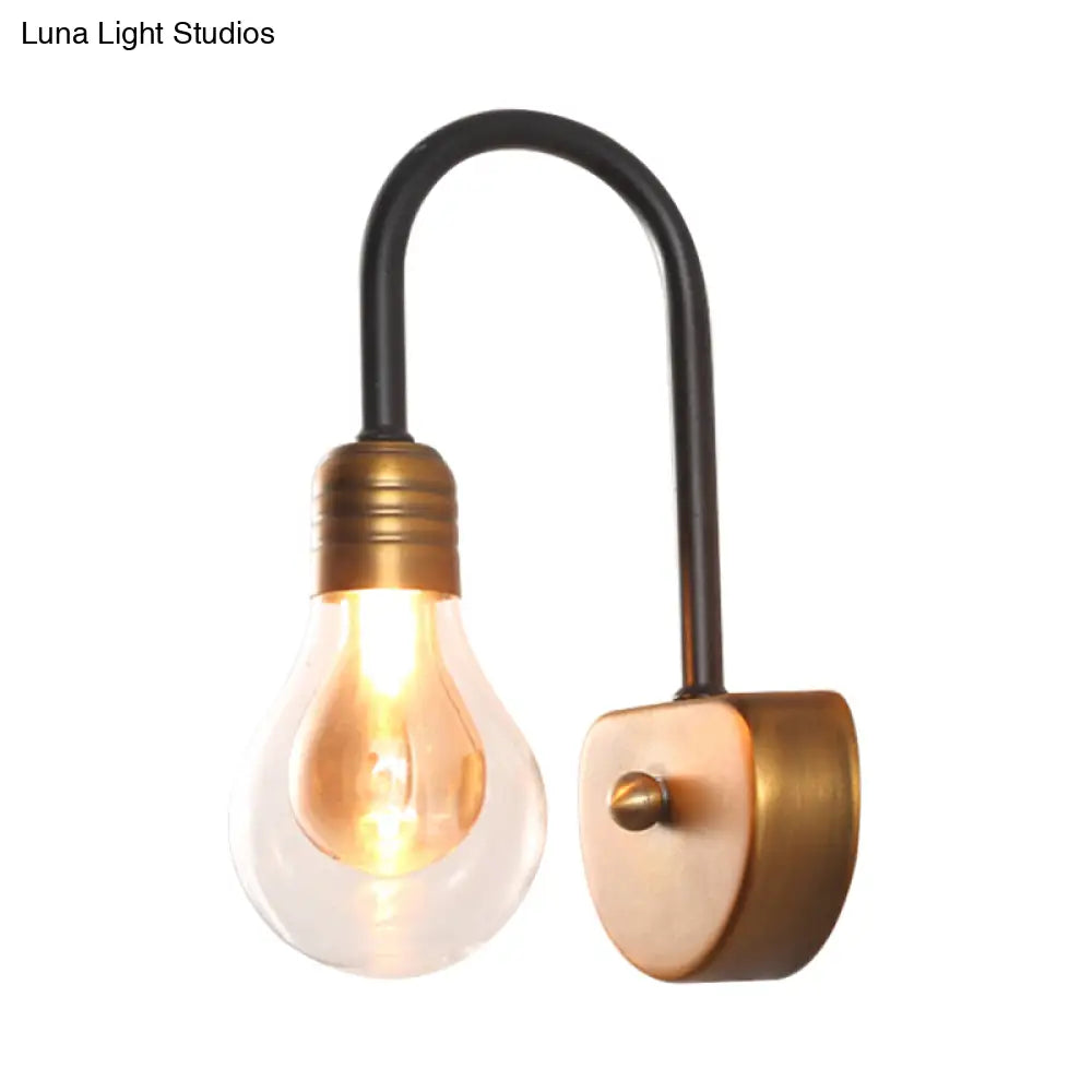 DecorBites™ Contemporary LED Wall Sconce Light with Curved Brass Arm - Clear Glass Bulb, 1/2/3 Lights