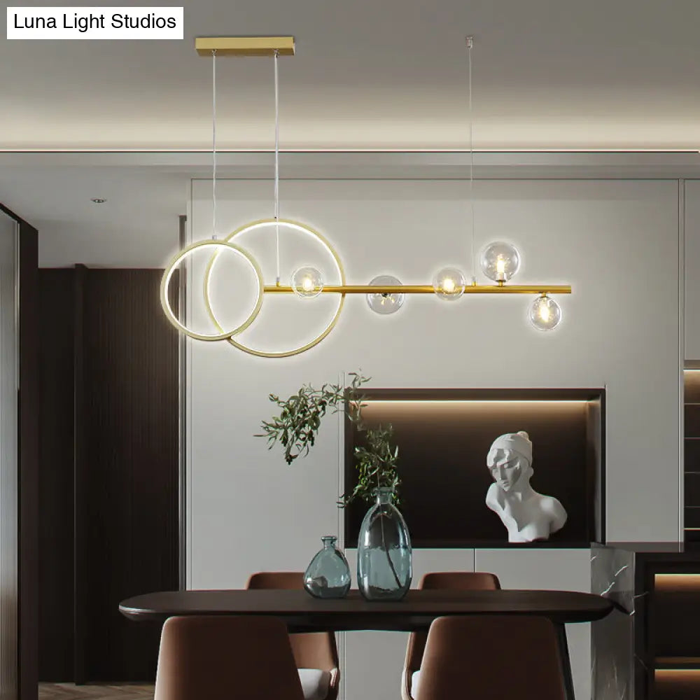 DecorBites™ Contemporary Linear and Ring LED Pendant Light for Dining Room - Metal Hanging Island Light with Clear Glass Shade