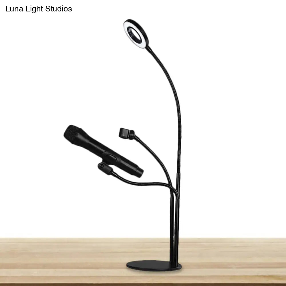 DecorBites™ Contemporary Metal Circular Vanity Light with USB LED Fill Lighting and Mobile Phone Support - Sleek Black Finish