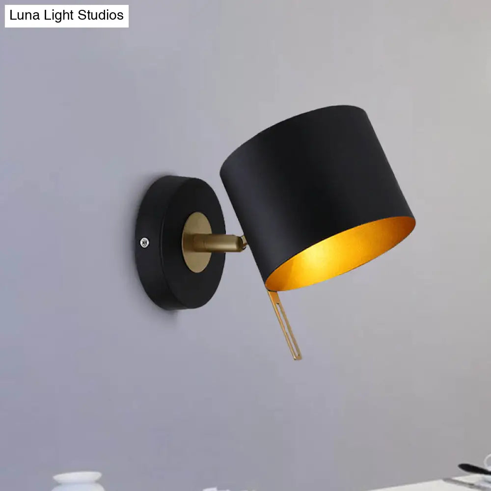 DecorBites™ Contemporary Metal Drum Wall Sconce Light - Black, 1 Bulb - Bedroom Lighting Fixture