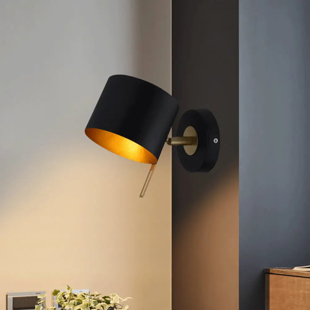 DecorBites™ Contemporary Metal Drum Wall Sconce Light - Black, 1 Bulb - Bedroom Lighting Fixture