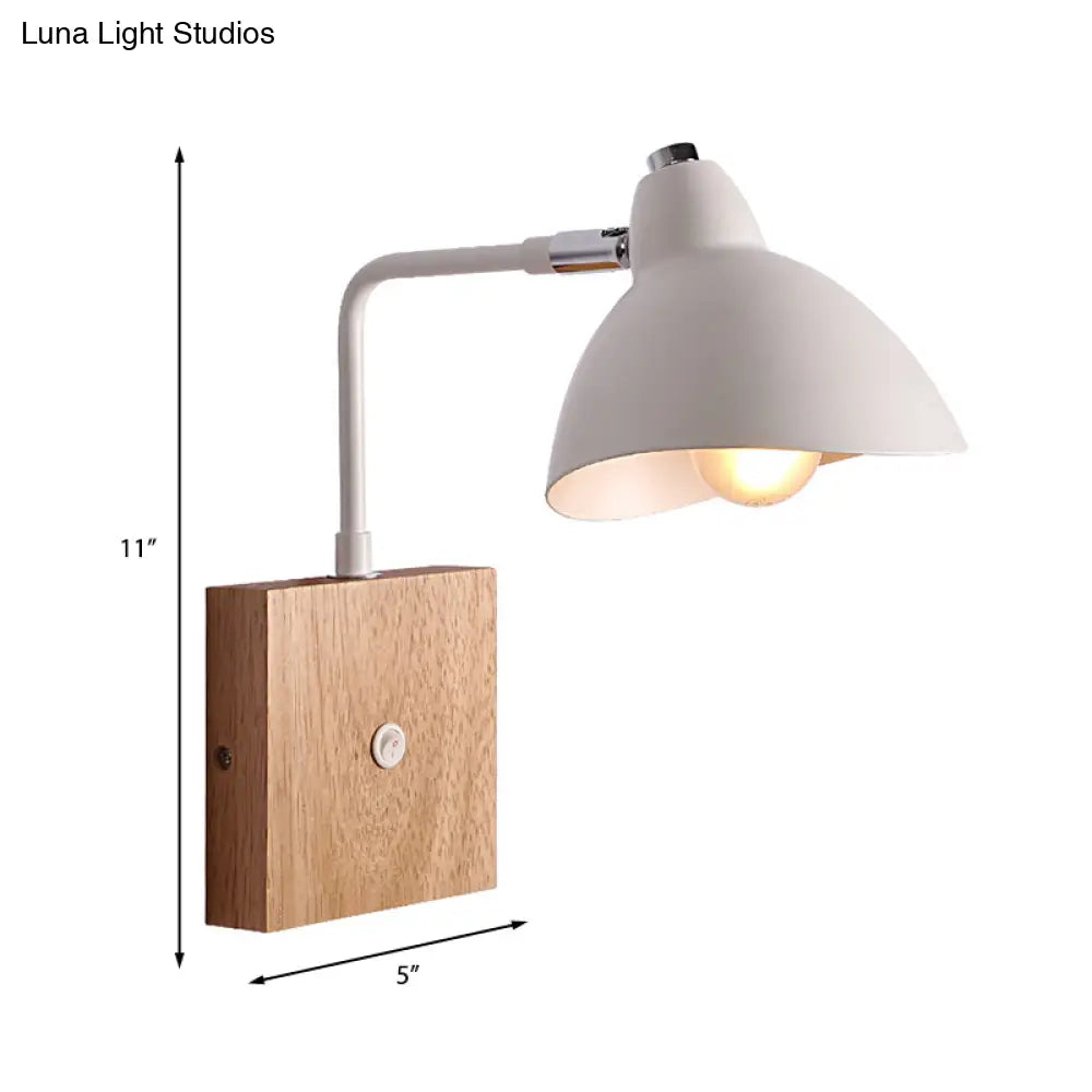 DecorBites™ Contemporary Metal Wall Lamp - White Wall Light Sconce with Square Wooden Backplate
