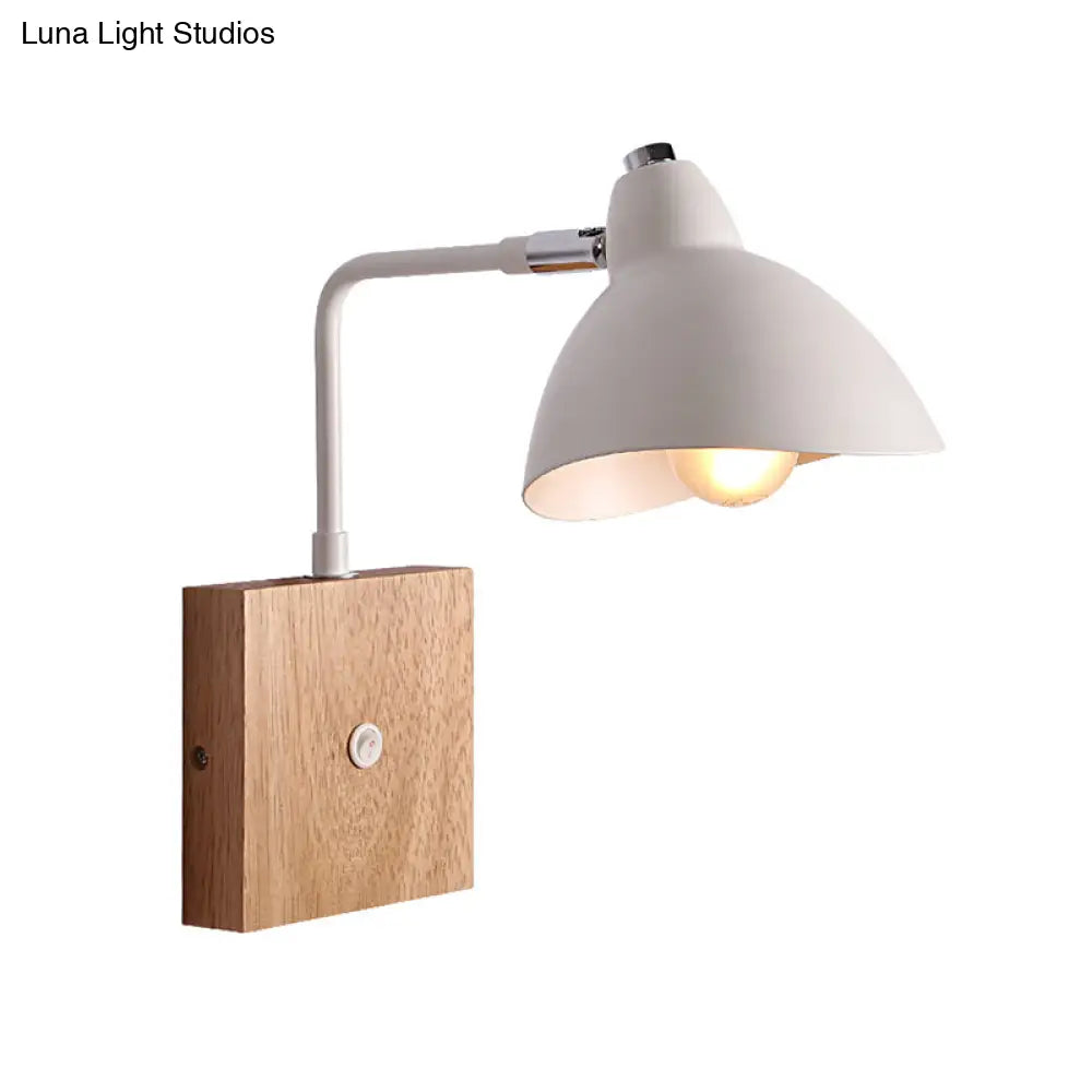 DecorBites™ Contemporary Metal Wall Lamp - White Wall Light Sconce with Square Wooden Backplate
