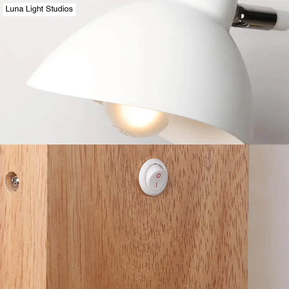 DecorBites™ Contemporary Metal Wall Lamp - White Wall Light Sconce with Square Wooden Backplate