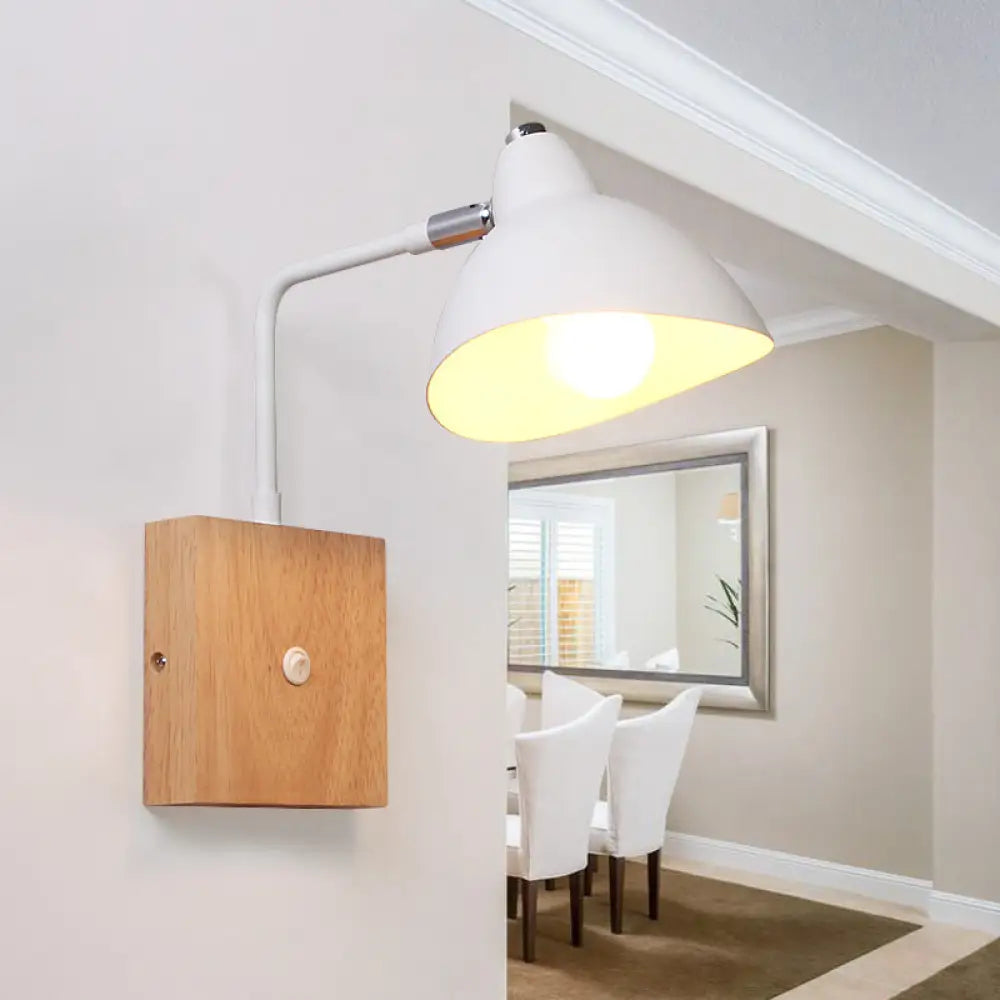 DecorBites™ Contemporary Metal Wall Lamp - White Wall Light Sconce with Square Wooden Backplate