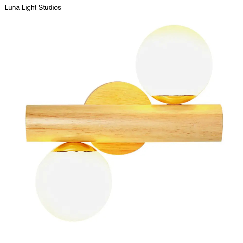 DecorBites™ Contemporary Milk Glass Wall Lamp with Wooden Base - 2 Lights in White for Bathroom