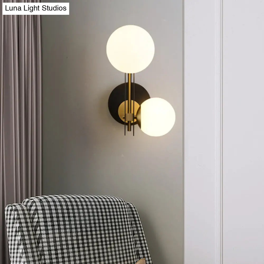 DecorBites™ Contemporary Milky Glass Wall Sconce Light - 2 Bulbs, Black & Gold