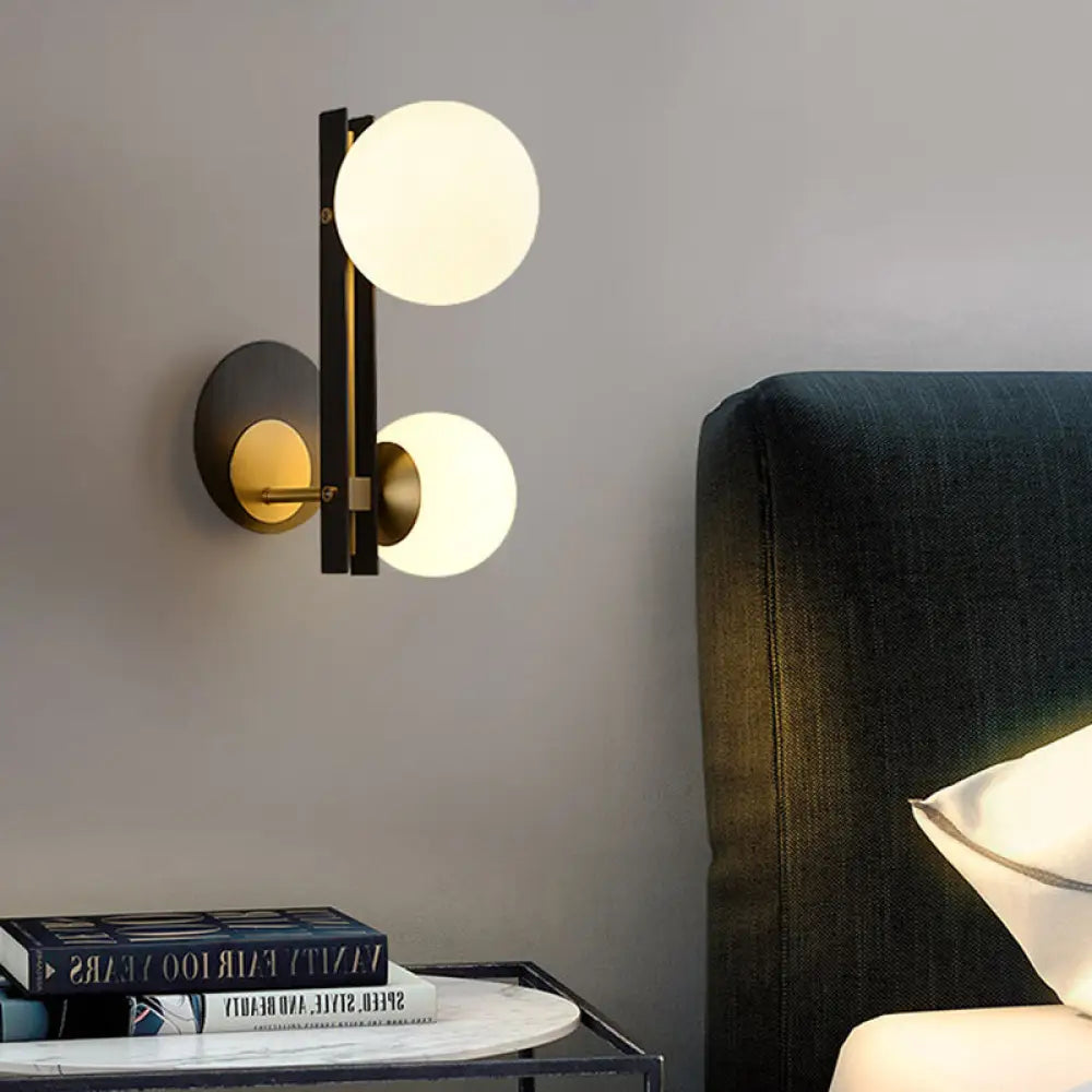 DecorBites™ Contemporary Milky Glass Wall Sconce Light - 2 Bulbs, Black & Gold