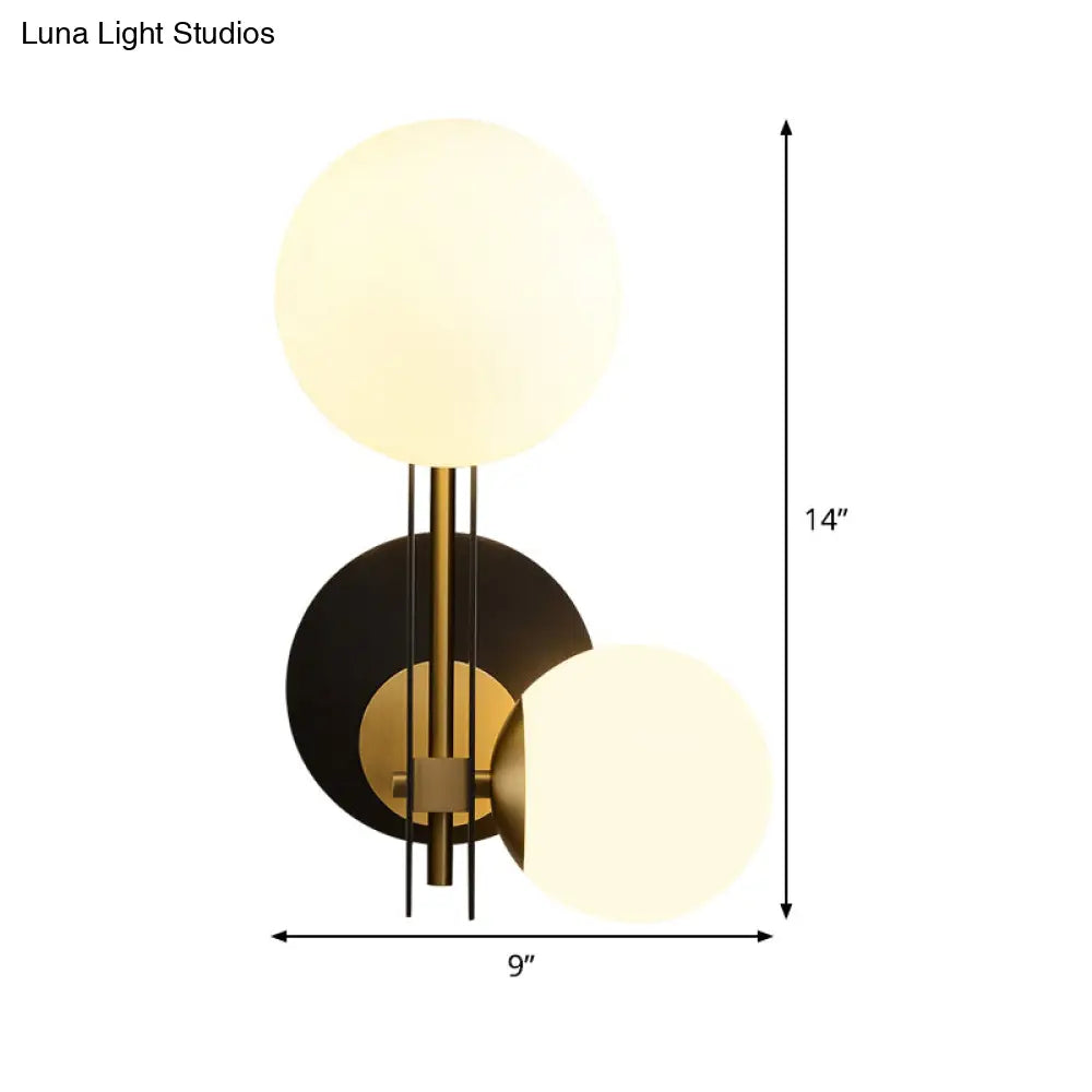 DecorBites™ Contemporary Milky Glass Wall Sconce Light - 2 Bulbs, Black & Gold