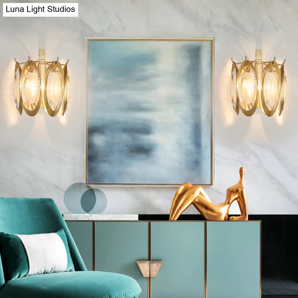 DecorBites™ Contemporary Oval Wall Light with Clear Crystal Deco - Metallic 1-Light Fixture for Living Room