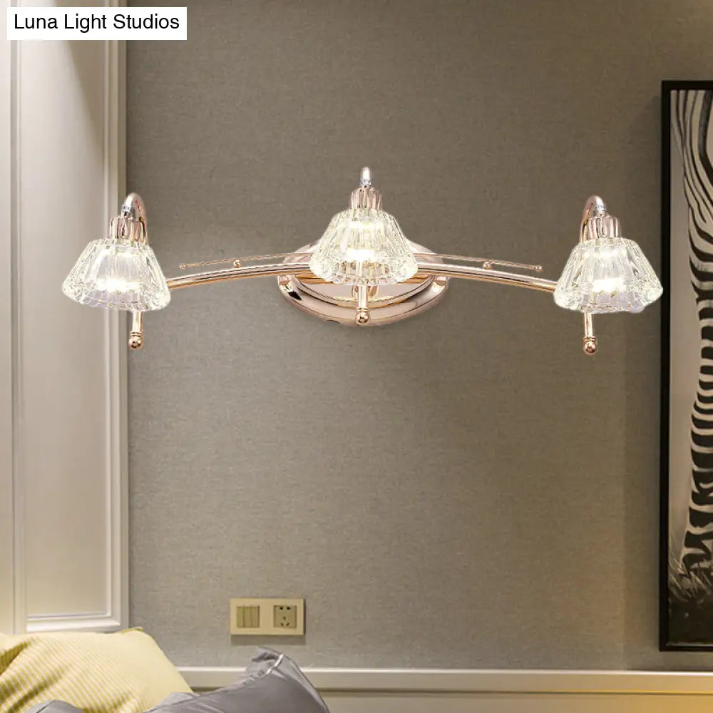 DecorBites™ Contemporary Rose Gold Wall Vanity Light with Crystal Shade - 2/3 Bulbs