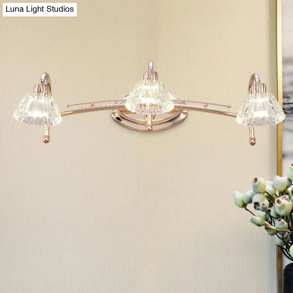 DecorBites™ Contemporary Rose Gold Wall Vanity Light with Crystal Shade - 2/3 Bulbs