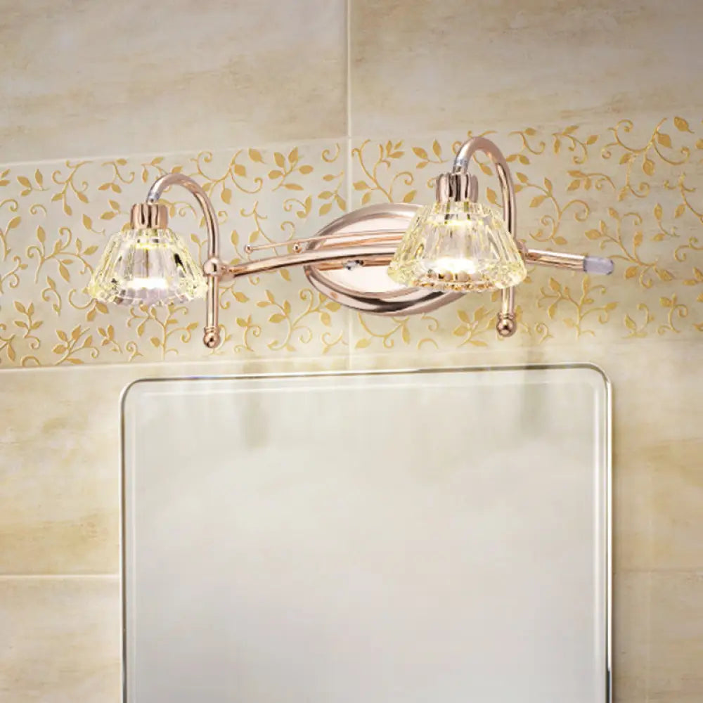 DecorBites™ Contemporary Rose Gold Wall Vanity Light with Crystal Shade - 2/3 Bulbs
