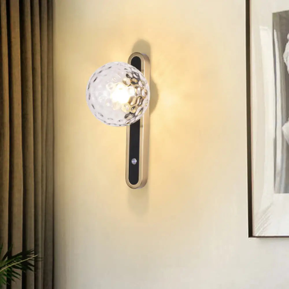 DecorBites™ Contemporary Round Wall Lamp - Clear Dimpled Glass, 1 Bulb Sconce Light for Living Room
