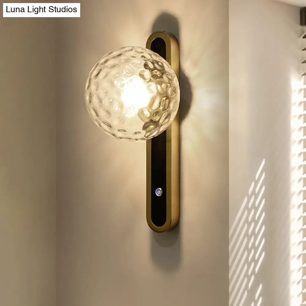 DecorBites™ Contemporary Round Wall Lamp - Clear Dimpled Glass, 1 Bulb Sconce Light for Living Room