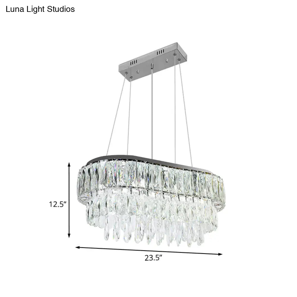 DecorBites™ Contemporary Silver Oval Crystal Drip Pendant Light - 11 Bulbs, Ideal for Guest Rooms and Islands