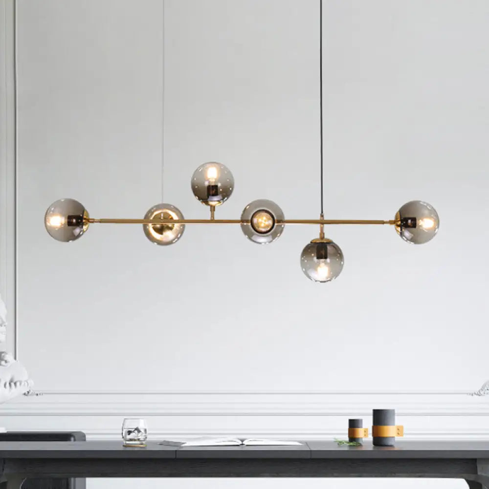 DecorBites™ Contemporary Smoke Gray Glass Globe Hanging Light Fixture - 6 Head Gold Island Light