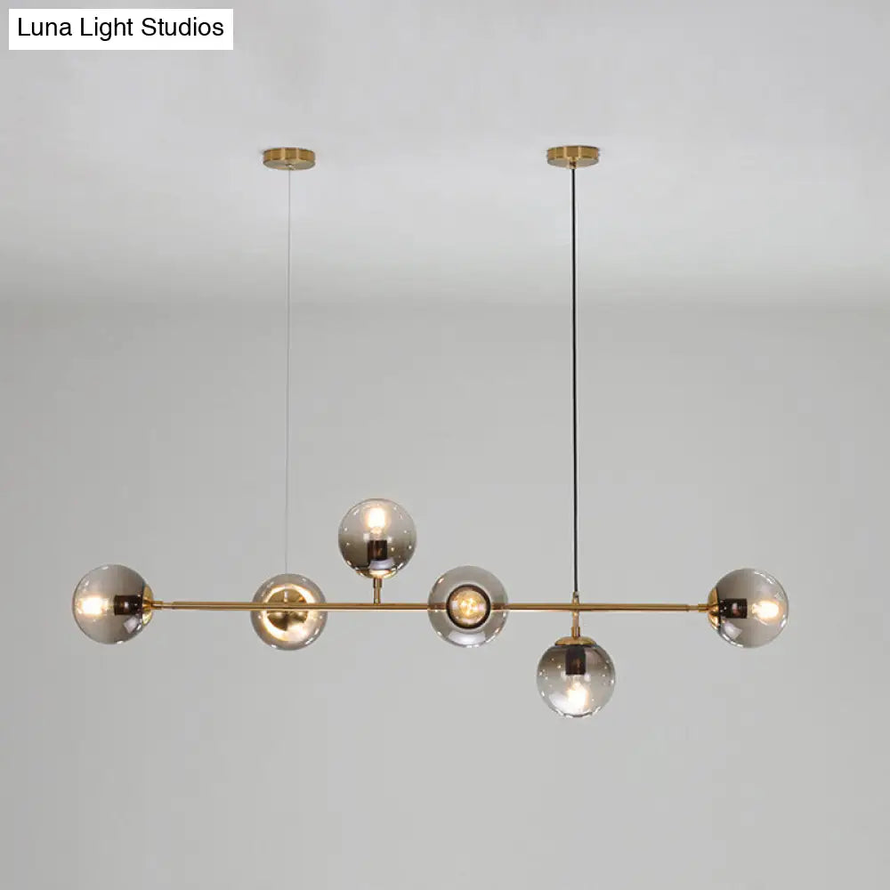 DecorBites™ Contemporary Smoke Gray Glass Globe Hanging Light Fixture - 6 Head Gold Island Light