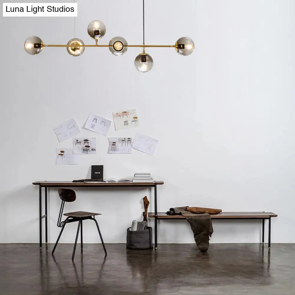 DecorBites™ Contemporary Smoke Gray Glass Globe Hanging Light Fixture - 6 Head Gold Island Light