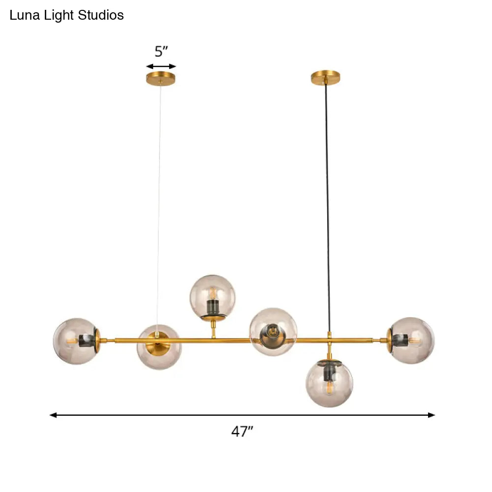 DecorBites™ Contemporary Smoke Gray Glass Globe Hanging Light Fixture - 6 Head Gold Island Light