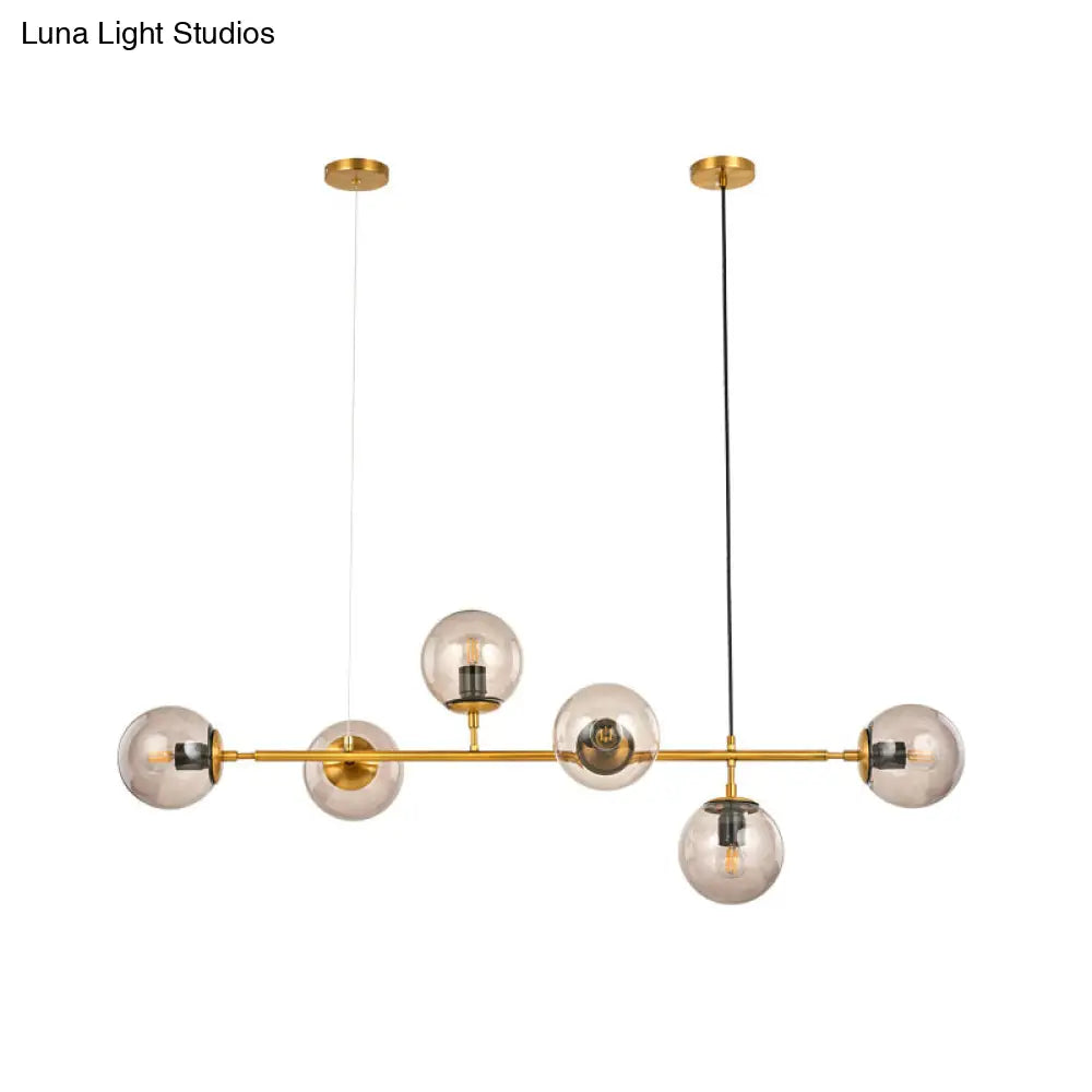 DecorBites™ Contemporary Smoke Gray Glass Globe Hanging Light Fixture - 6 Head Gold Island Light