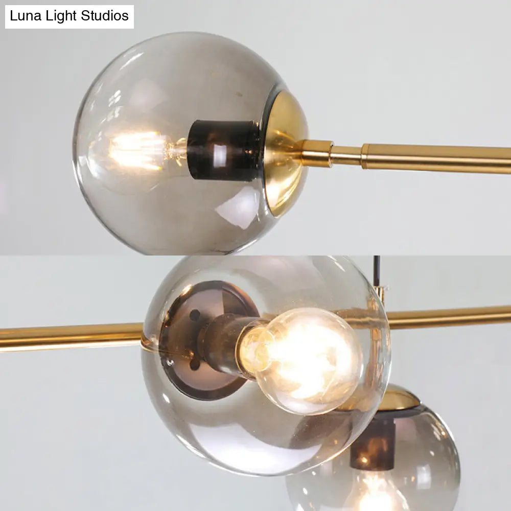 DecorBites™ Contemporary Smoke Gray Glass Globe Hanging Light Fixture - 6 Head Gold Island Light
