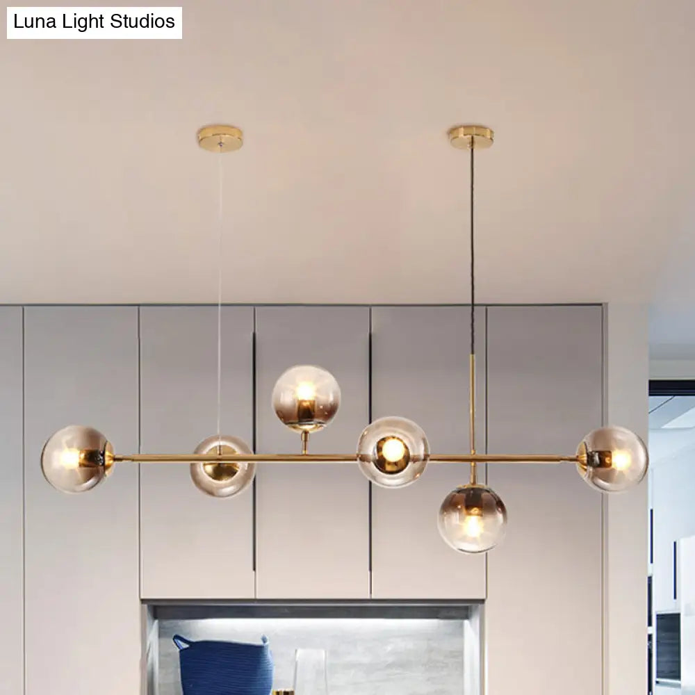 DecorBites™ Contemporary Smoke Gray Glass Globe Hanging Light Fixture - 6 Head Gold Island Light