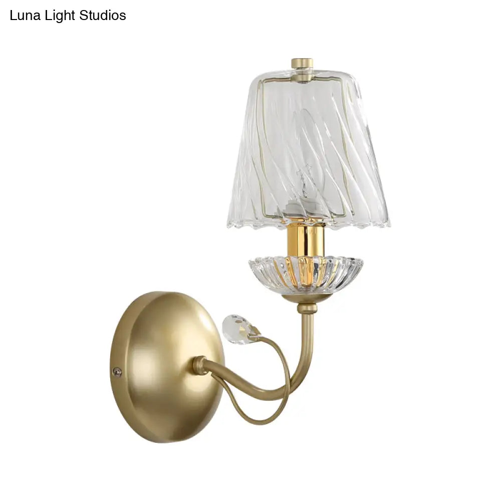DecorBites™ Contemporary Swirl Glass Cone Wall Light with Crystal Deco - Gold