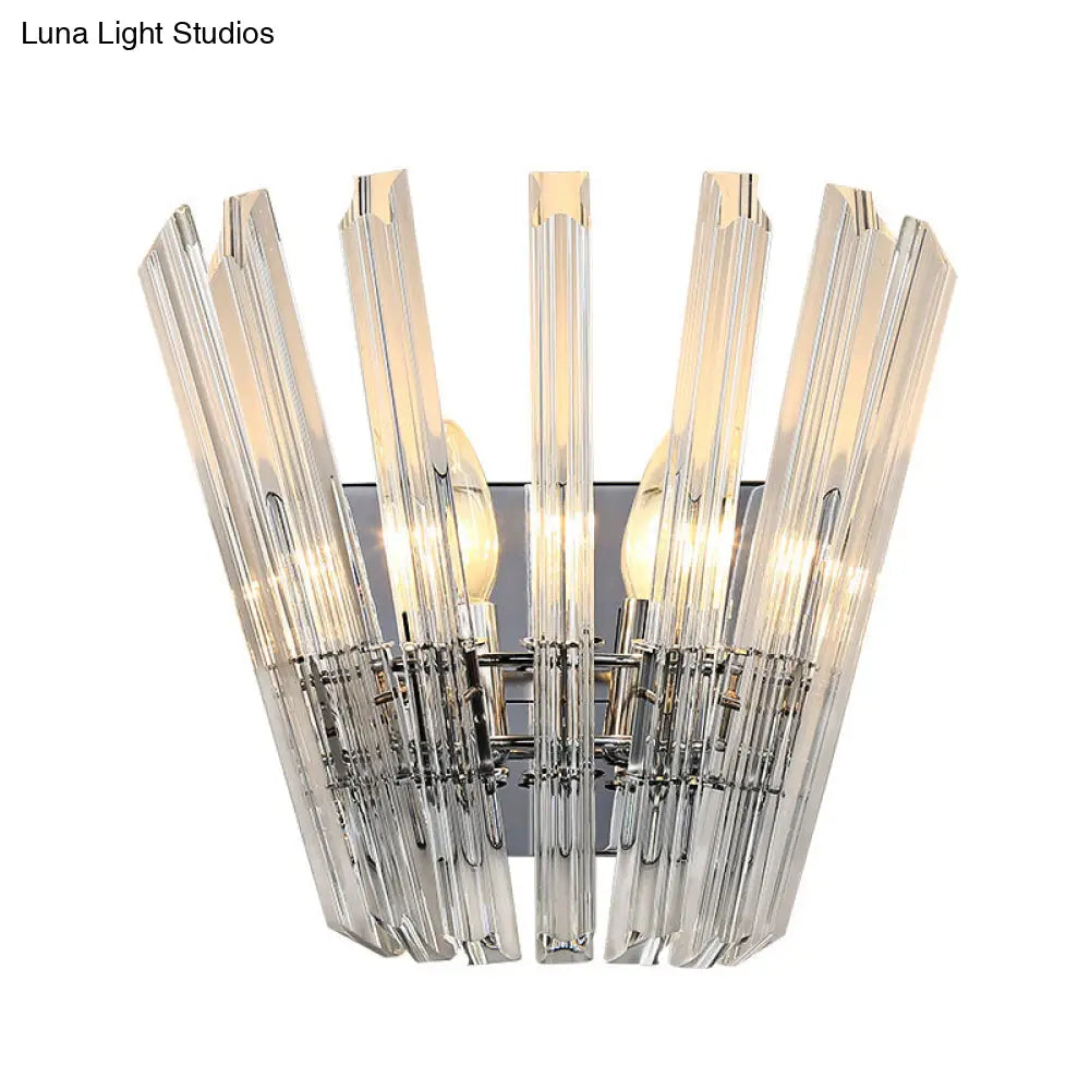 DecorBites™ Contemporary Tapered Wall Mount Light with Clear Crystal for Corridors - Chrome Finish - 2 Bulbs
