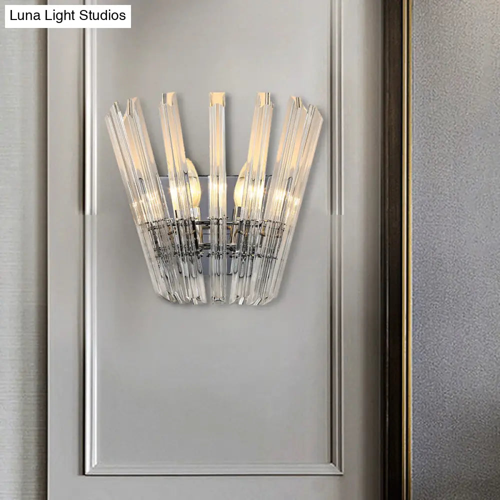 DecorBites™ Contemporary Tapered Wall Mount Light with Clear Crystal for Corridors - Chrome Finish - 2 Bulbs