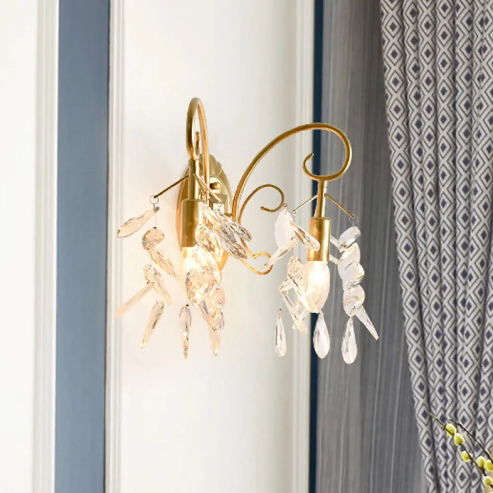 DecorBites™ Contemporary Teardrop Crystal Wall Mount Light with 2 Brass Sconce Lights for Bedroom
