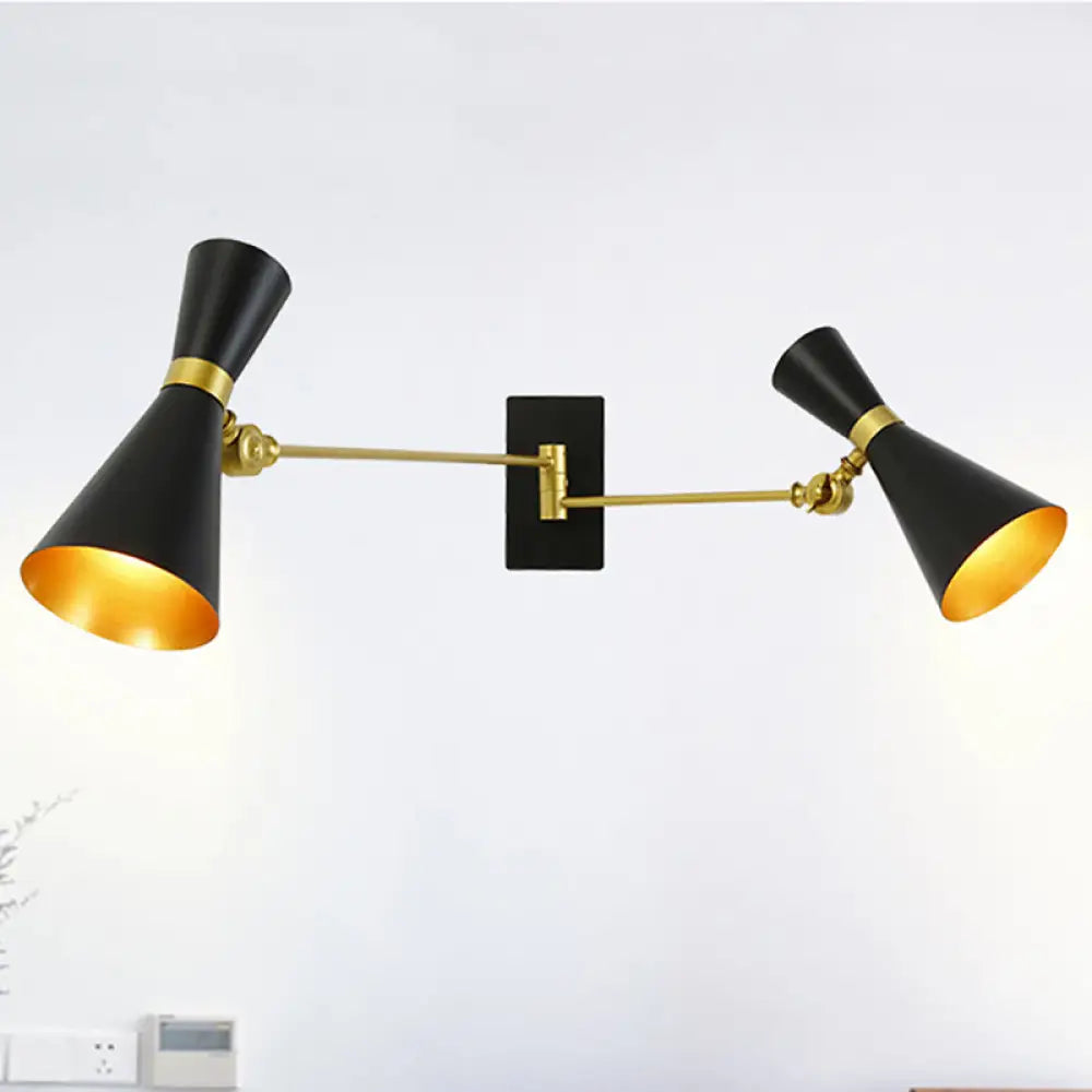 DecorBites™ Contemporary Trumpet Wall Sconce Light in Black/White/Gold with Adjustable Arm and 1-3 Lights