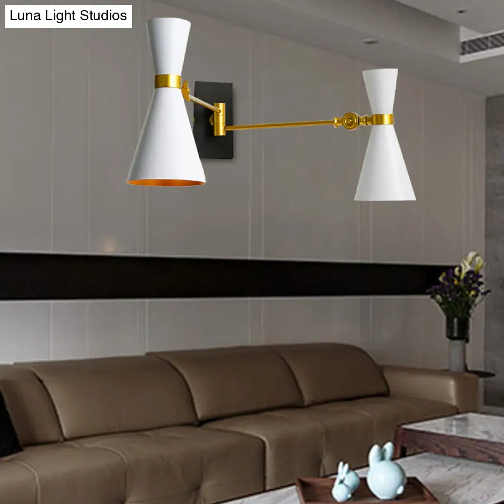 DecorBites™ Contemporary Trumpet Wall Sconce Light in Black/White/Gold with Adjustable Arm and 1-3 Lights