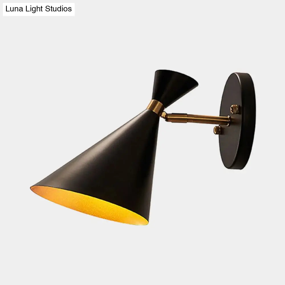 DecorBites™ Contemporary Trumpet Wall Sconce Light in Black/White/Gold with Adjustable Arm and 1-3 Lights