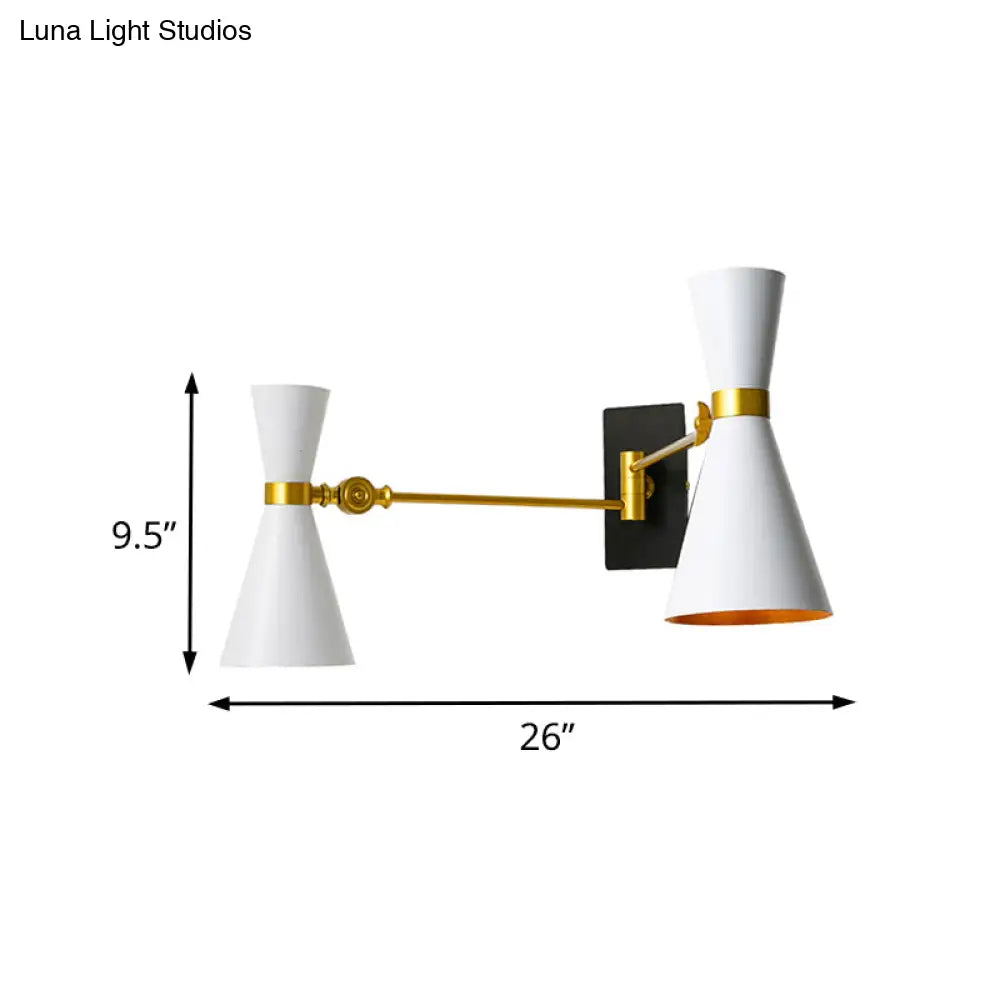 DecorBites™ Contemporary Trumpet Wall Sconce Light in Black/White/Gold with Adjustable Arm and 1-3 Lights